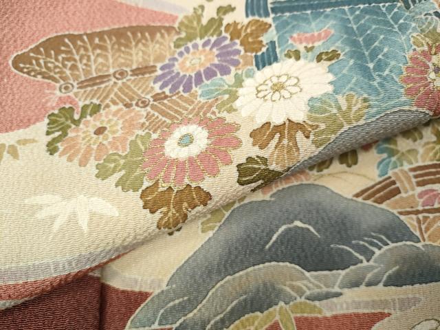 平和屋着物●訪問着　風景草花文　暈し染め　金彩　鬼しぼ縮緬　正絹　逸品　CABK8286ut