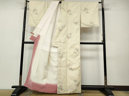 平和屋着物●本場大島紬　白大島　9マルキ　枝花文　正絹　逸品　CABK8289ut