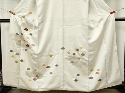 平和屋着物▼訪問着　駒刺繍　雲取り孔雀文　金彩　正絹　逸品　CABK8291ut