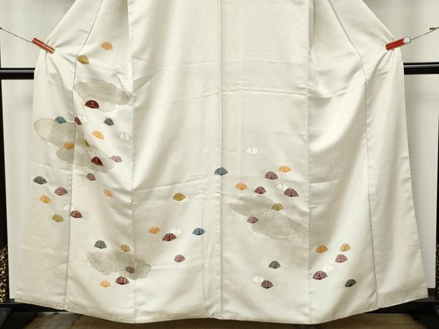 平和屋着物▼訪問着　駒刺繍　雲取り孔雀文　金彩　正絹　逸品　CABK8291ut
