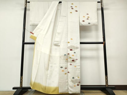 平和屋着物▼訪問着　駒刺繍　雲取り孔雀文　金彩　正絹　逸品　CABK8291ut