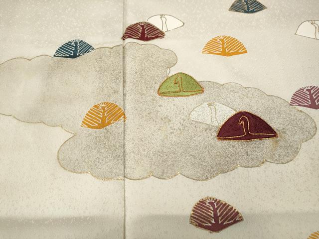 平和屋着物▼訪問着　駒刺繍　雲取り孔雀文　金彩　正絹　逸品　CABK8291ut