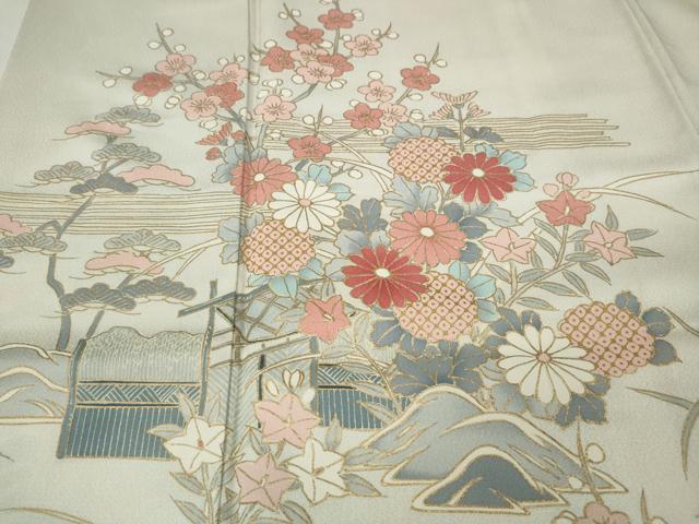 平和屋着物●訪問着　草花文　暈し染め　金彩　正絹　逸品　CABK8294ut