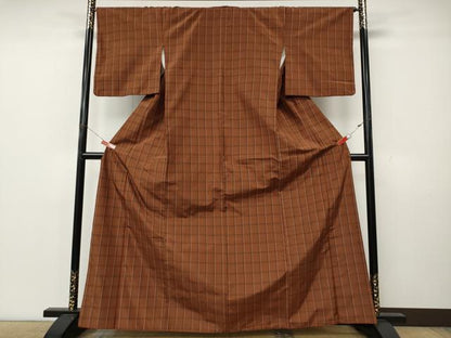 平和屋着物●本場黄八丈　蔦八丈　平織　紬　格子柄　正絹　逸品　CABK8299ut