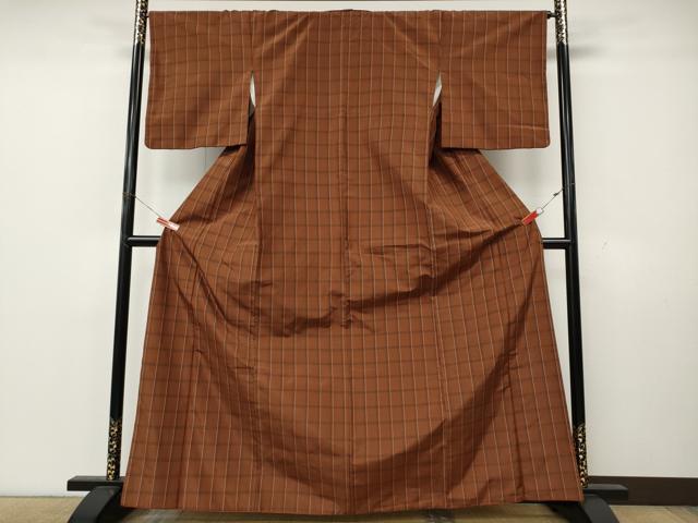 平和屋着物●本場黄八丈　蔦八丈　平織　紬　格子柄　正絹　逸品　CABK8299ut