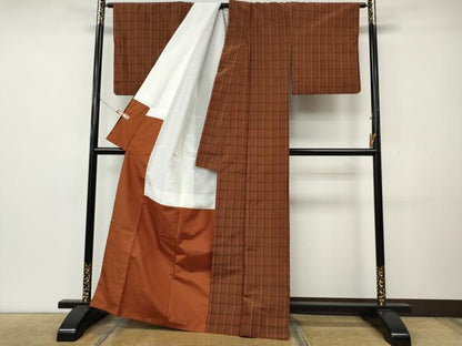 平和屋着物●本場黄八丈　蔦八丈　平織　紬　格子柄　正絹　逸品　CABK8299ut