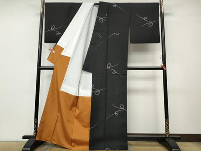平和屋着物●上質な紬　吉祥文　黒地　正絹　逸品　CABK8301ut