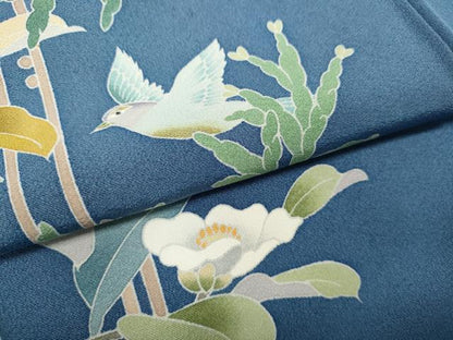 平和屋着物●訪問着　友禅　作家物　枝花鳥文　正絹　逸品　CABK8304ut