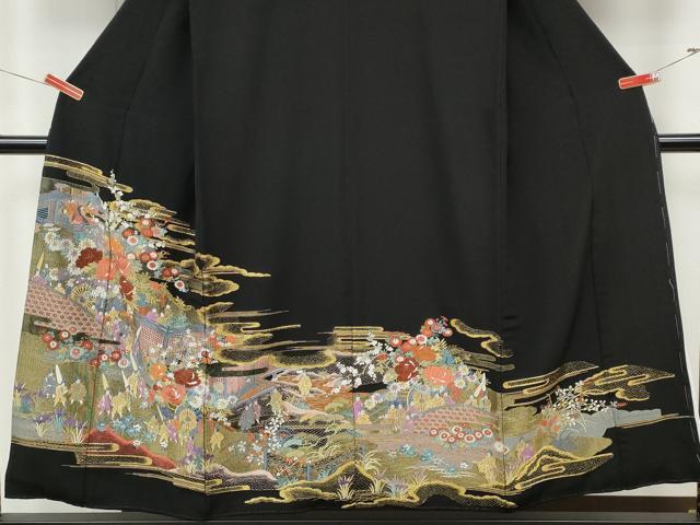平和屋着物●豪華黒留袖　総刺繍　平安人物花車文　正絹　逸品　CABK8315ut