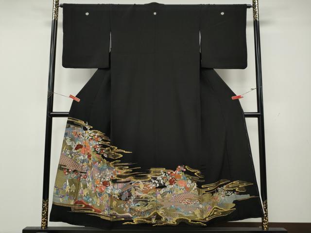 平和屋着物●豪華黒留袖　総刺繍　平安人物花車文　正絹　逸品　CABK8315ut