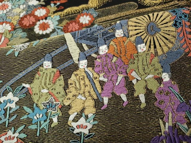 平和屋着物●豪華黒留袖　総刺繍　平安人物花車文　正絹　逸品　CABK8315ut
