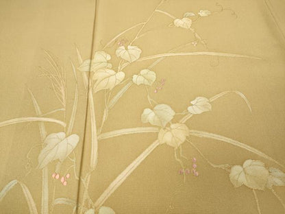 平和屋着物●訪問着　刺繍　葡萄蔦の葉文　暈し染め　金彩　正絹　逸品　CABK8317ut