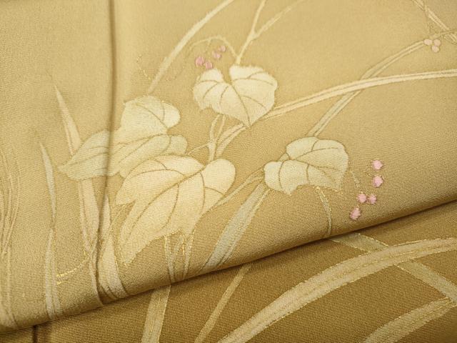 平和屋着物●訪問着　刺繍　葡萄蔦の葉文　暈し染め　金彩　正絹　逸品　CABK8317ut