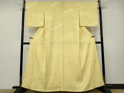 平和屋着物●上質な色無地　雲重ね地紋　淡黄色　正絹　逸品　CABK8332ut