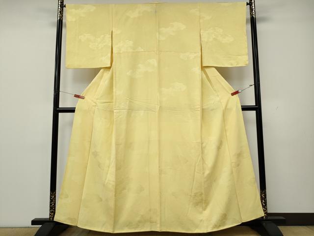 平和屋着物●上質な色無地　雲重ね地紋　淡黄色　正絹　逸品　CABK8332ut