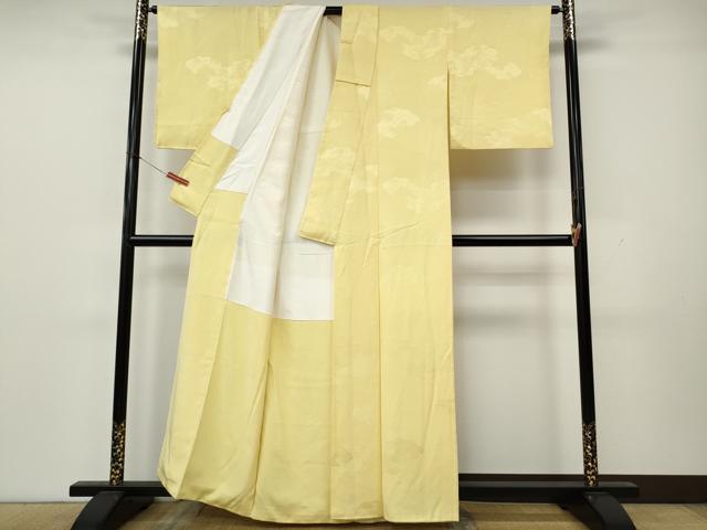 平和屋着物●上質な色無地　雲重ね地紋　淡黄色　正絹　逸品　CABK8332ut