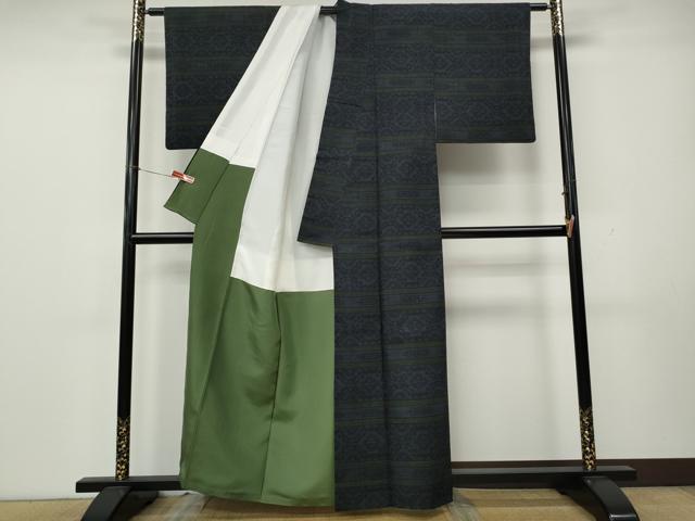 平和屋着物●結城紬　100亀甲　横段吉祥文　正絹　逸品　CABK8333ut