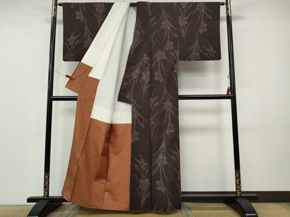 平和屋着物●結城紬　100亀甲　草花文　飛び亀甲柄　正絹　逸品　CABK8334ut
