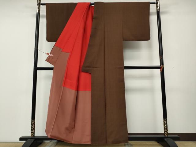 平和屋着物●上質な紬　枯茶色　正絹　逸品　CABK8340ut