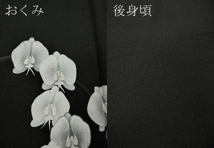 平和屋着物●日本舞踊家 岩井流宗元　岩井友見　訪問着　駒刺繍　胡蝶蘭　黒地　正絹　逸品　CABK8342ut
