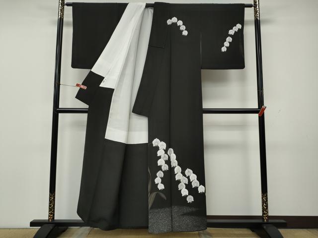 平和屋着物●日本舞踊家 岩井流宗元　岩井友見　訪問着　駒刺繍　胡蝶蘭　黒地　正絹　逸品　CABK8342ut