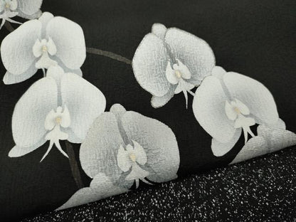 平和屋着物●日本舞踊家 岩井流宗元　岩井友見　訪問着　駒刺繍　胡蝶蘭　黒地　正絹　逸品　CABK8342ut