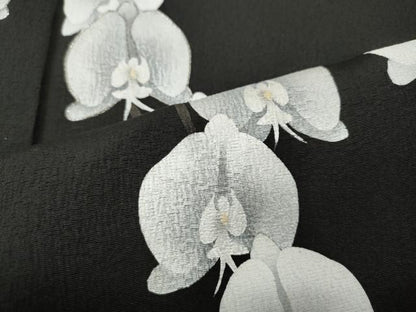 平和屋着物●日本舞踊家 岩井流宗元　岩井友見　訪問着　駒刺繍　胡蝶蘭　黒地　正絹　逸品　CABK8342ut