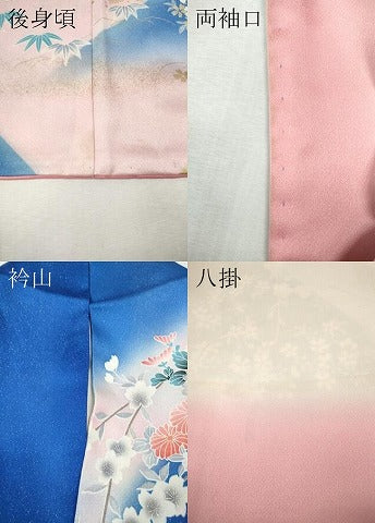 平和屋着物●豪華振袖　流水花車文　暈し染め　銀通し地　正絹　逸品　CABK8359ut