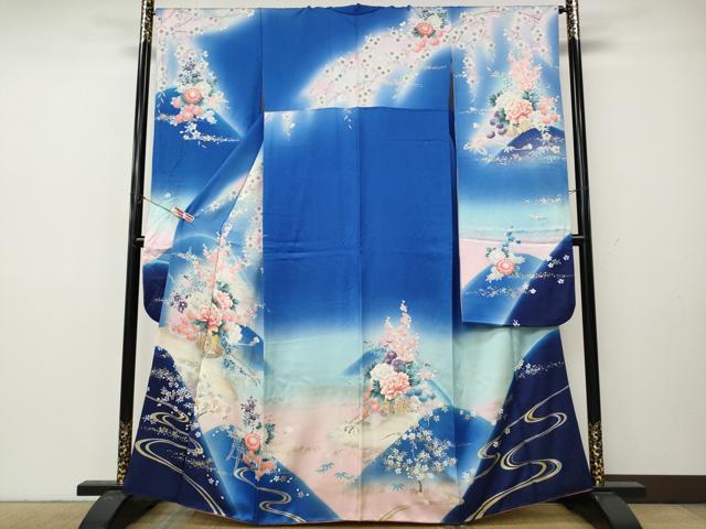 平和屋着物●豪華振袖　流水花車文　暈し染め　銀通し地　正絹　逸品　CABK8359ut