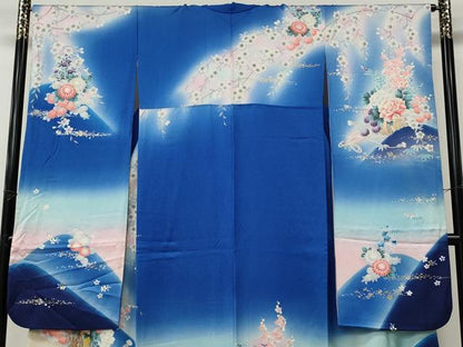 平和屋着物●豪華振袖　流水花車文　暈し染め　銀通し地　正絹　逸品　CABK8359ut