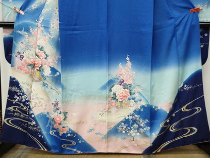平和屋着物●豪華振袖　流水花車文　暈し染め　銀通し地　正絹　逸品　CABK8359ut