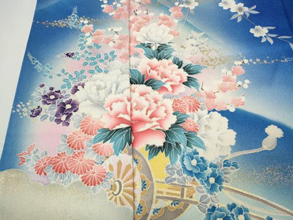 平和屋着物●豪華振袖　流水花車文　暈し染め　銀通し地　正絹　逸品　CABK8359ut