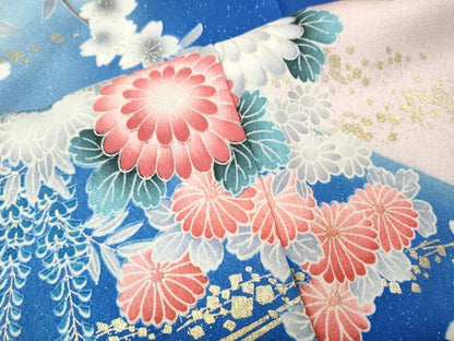 平和屋着物●豪華振袖　流水花車文　暈し染め　銀通し地　正絹　逸品　CABK8359ut