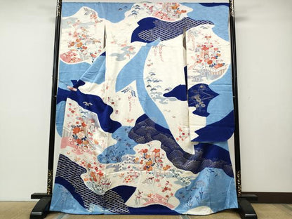 平和屋着物●豪華振袖　駒刺繍　御所車鴛鴦花文　金彩　高島屋扱い　正絹　逸品　CABK8361ut