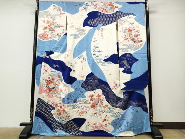 平和屋着物●豪華振袖　駒刺繍　御所車鴛鴦花文　金彩　高島屋扱い　正絹　逸品　CABK8361ut