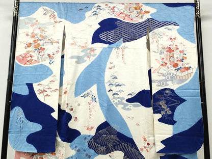 平和屋着物●豪華振袖　駒刺繍　御所車鴛鴦花文　金彩　高島屋扱い　正絹　逸品　CABK8361ut