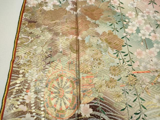 平和屋着物●豪華振袖　流水花車文　暈し染め　金銀彩　やまと誂製　十二単風　正絹　逸品　CABK8363ut
