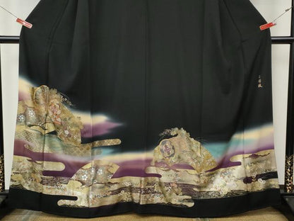 平和屋着物●豪華黒留袖　駒刺繍　吉祥鼓　暈し染め　金銀彩　さが美扱い　正絹　逸品　CABK8366ut
