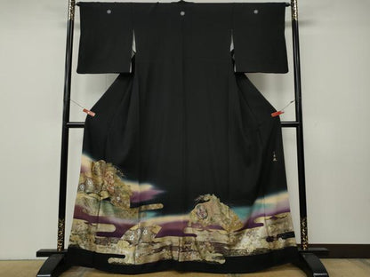 平和屋着物●豪華黒留袖　駒刺繍　吉祥鼓　暈し染め　金銀彩　さが美扱い　正絹　逸品　CABK8366ut