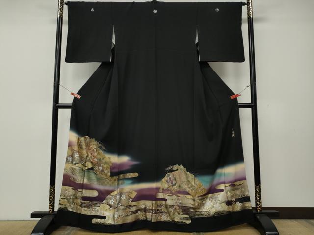 平和屋着物●豪華黒留袖　駒刺繍　吉祥鼓　暈し染め　金銀彩　さが美扱い　正絹　逸品　CABK8366ut