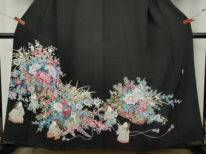 平和屋着物●豪華黒留袖　友禅　作家物　童子遊び　花車文　正絹　逸品　CABK8367ut