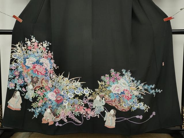平和屋着物●豪華黒留袖　友禅　作家物　童子遊び　花車文　正絹　逸品　CABK8367ut
