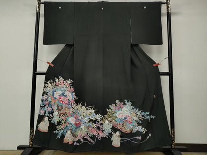 平和屋着物●豪華黒留袖　友禅　作家物　童子遊び　花車文　正絹　逸品　CABK8367ut
