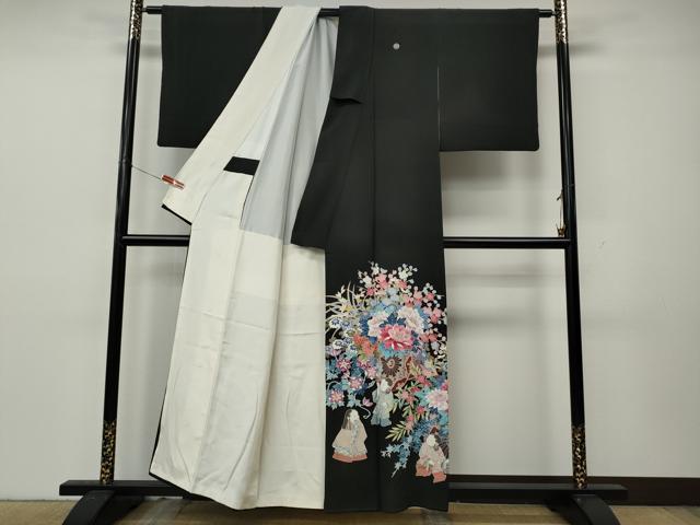 平和屋着物●豪華黒留袖　友禅　作家物　童子遊び　花車文　正絹　逸品　CABK8367ut
