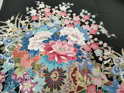 平和屋着物●豪華黒留袖　友禅　作家物　童子遊び　花車文　正絹　逸品　CABK8367ut