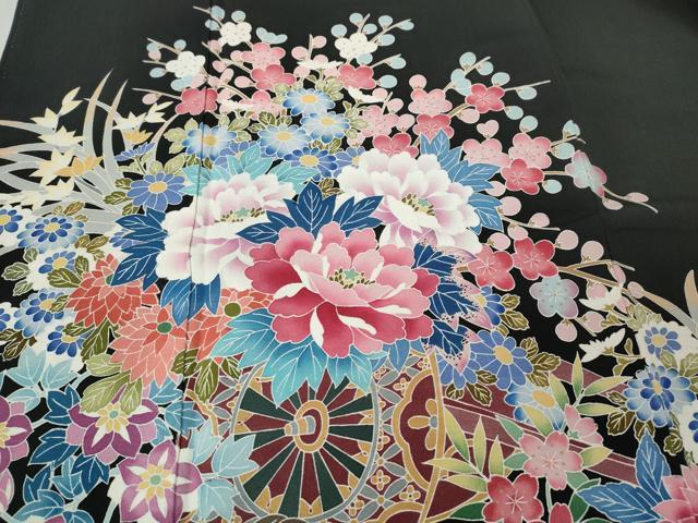 平和屋着物●豪華黒留袖　友禅　作家物　童子遊び　花車文　正絹　逸品　CABK8367ut