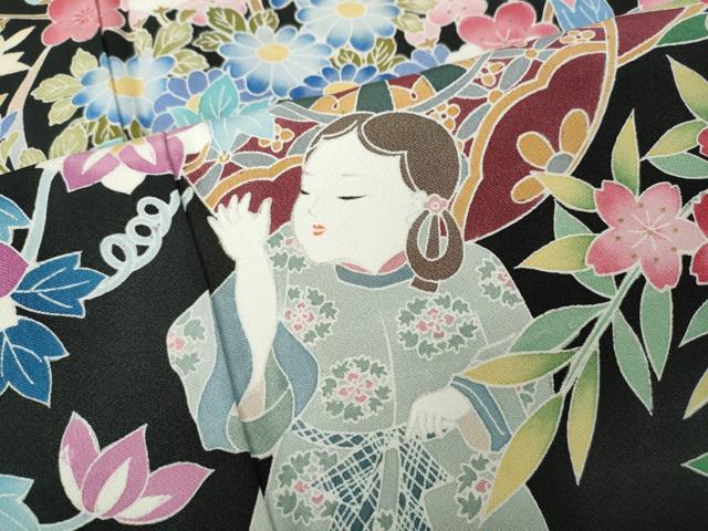 平和屋着物●豪華黒留袖　友禅　作家物　童子遊び　花車文　正絹　逸品　CABK8367ut