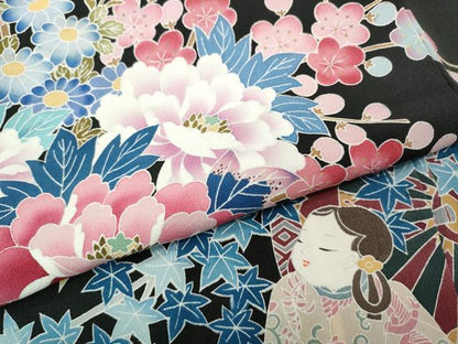 平和屋着物●豪華黒留袖　友禅　作家物　童子遊び　花車文　正絹　逸品　CABK8367ut