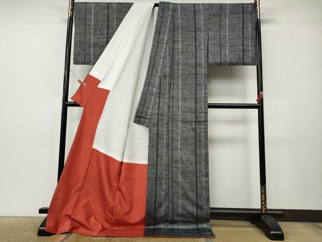 平和屋着物●上質な紬　絞り　間道　ロング丈　正絹　逸品　CABK8370ut