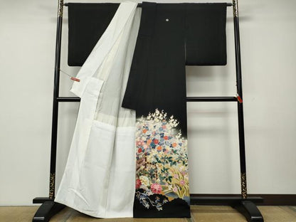 平和屋着物●豪華黒留袖　友禅　作家物　流水草花文　暈し染め　正絹　逸品　CABK8373ut